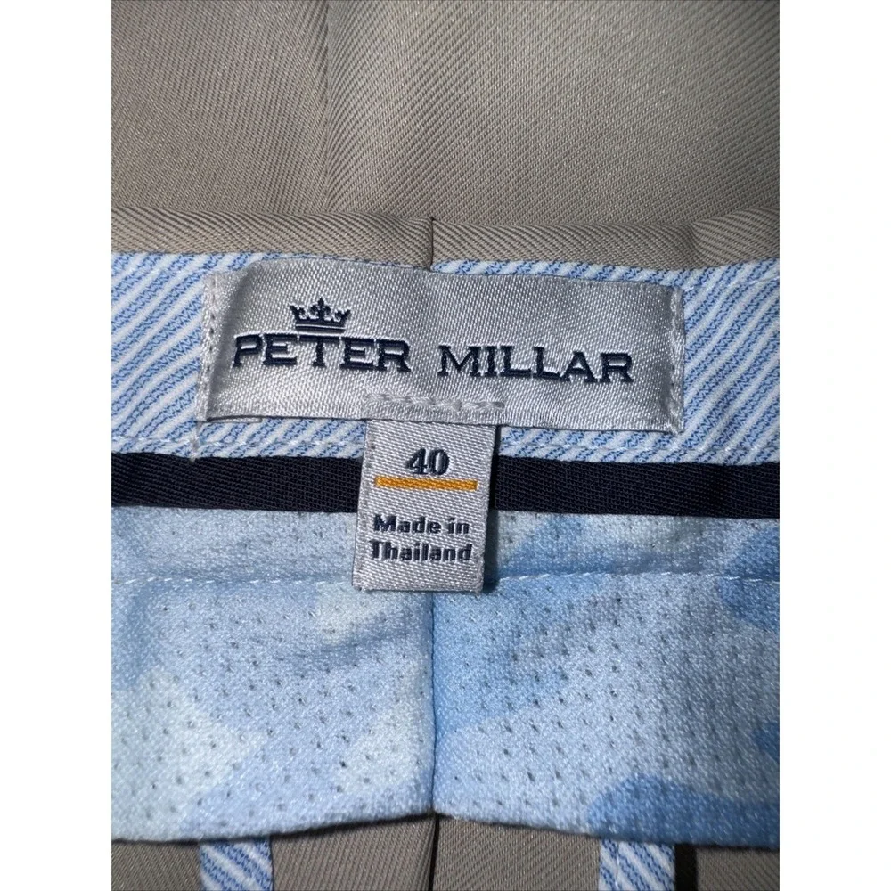 Peter Millar Golf Shorts Mens 40 Khaki Tan‎ Performance Polyester Flat Front
